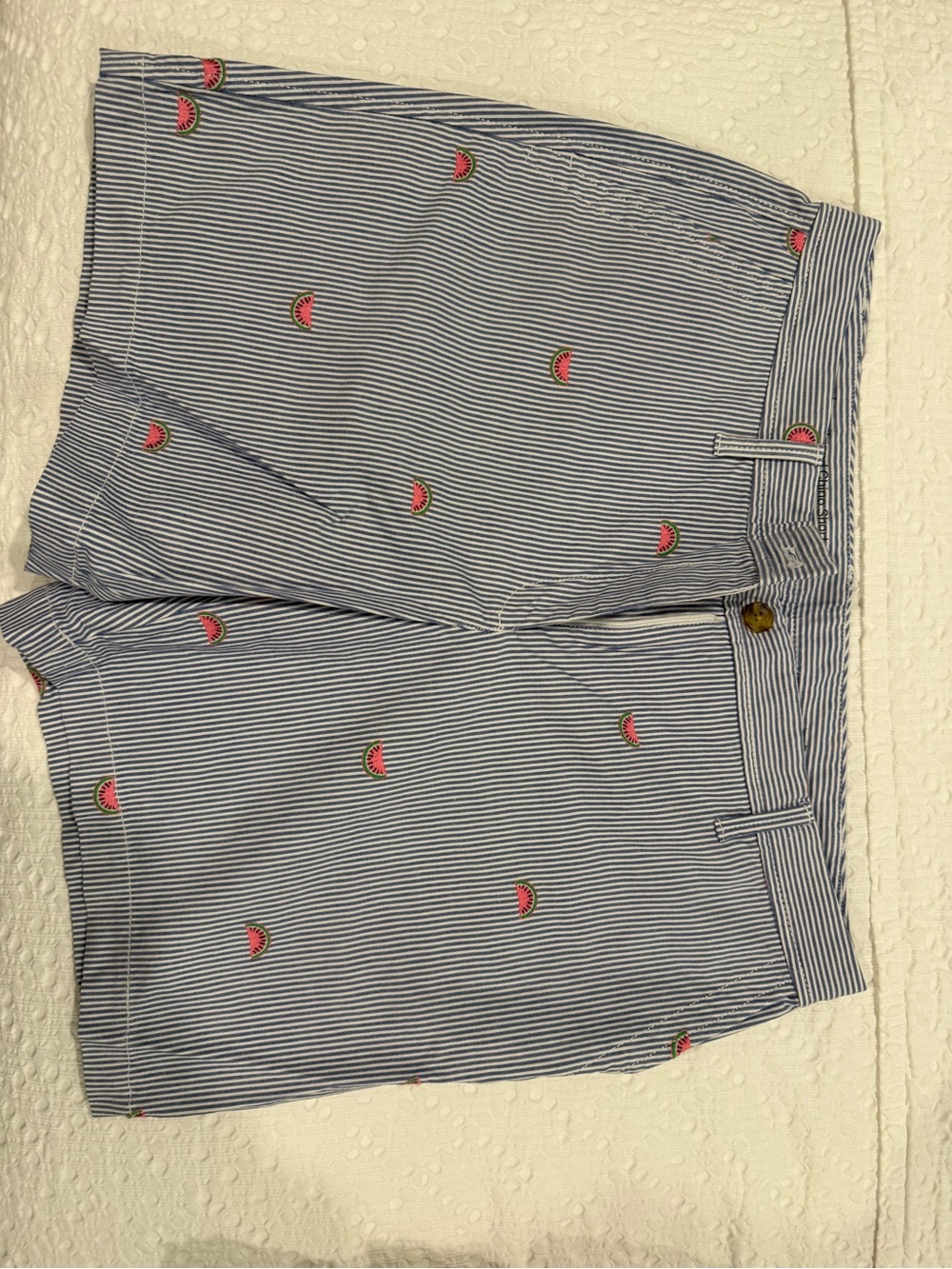 Talbots Blue and White Striped Embroidered Watermelon Shorts
